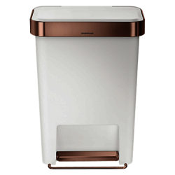 simplehuman Liner Pocket Pedal Bin, White / Gold, 45L